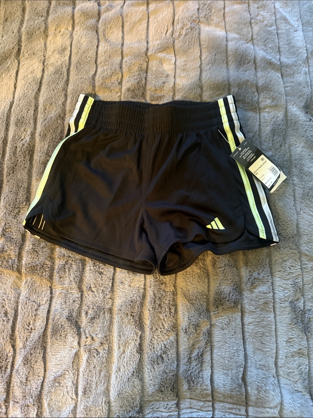 adidas Black Girls' Athletic Shorts with Neon Yellow Side Stripes